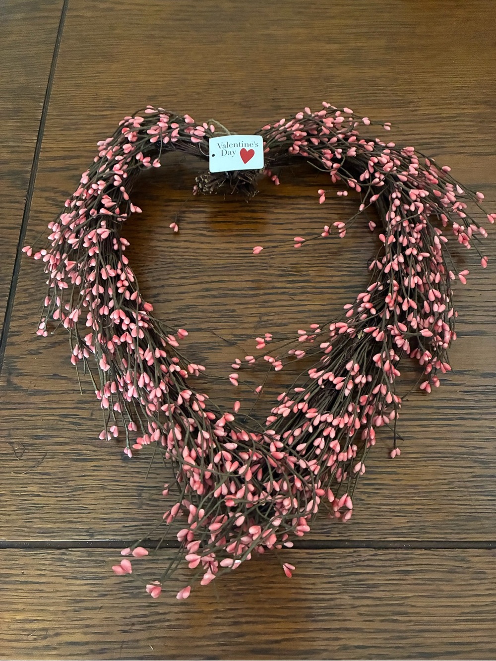 Pink Heart-Shaped Valentine’s Wreath with Berry Accents